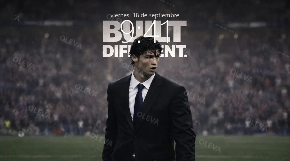 Póster vertical con la frase «Built different»