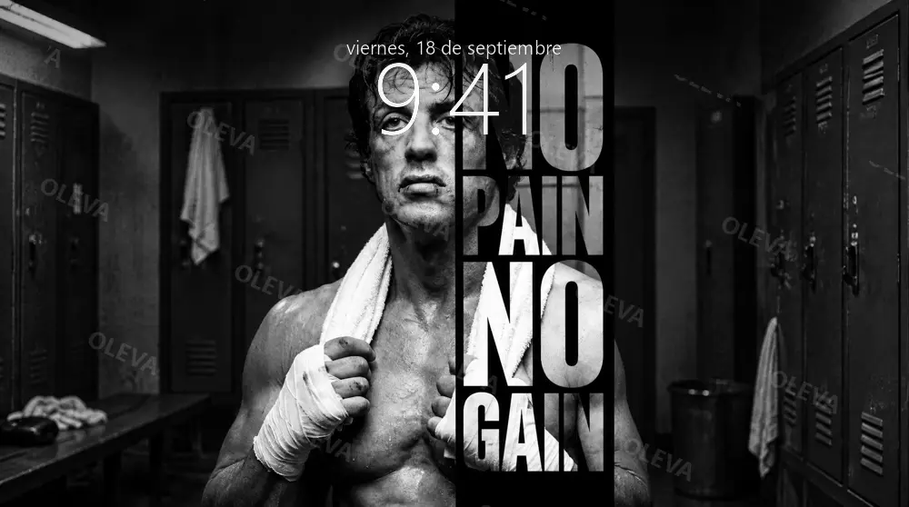 Póster vertical con la frase «No pain, no gain»