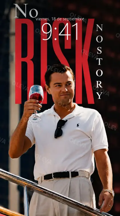 Versión de móvil: Póster vertical con la frase «No risk, no story»